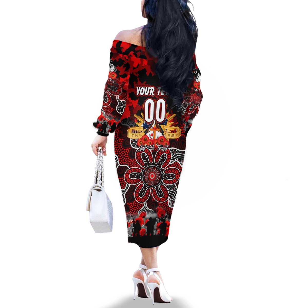 Personalized Dragons ANZAC Day Family Matching Off The Shoulder Long Sleeve Dress and Hawaiian Shirt Australian Army - Lest We Forget