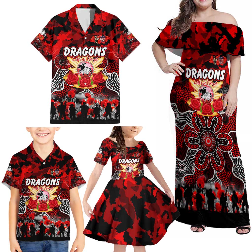 Personalized Dragons ANZAC Day Family Matching Off Shoulder Maxi Dress and Hawaiian Shirt Australian Army - Lest We Forget