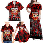 Personalized Dragons ANZAC Day Family Matching Off Shoulder Maxi Dress and Hawaiian Shirt Australian Army - Lest We Forget