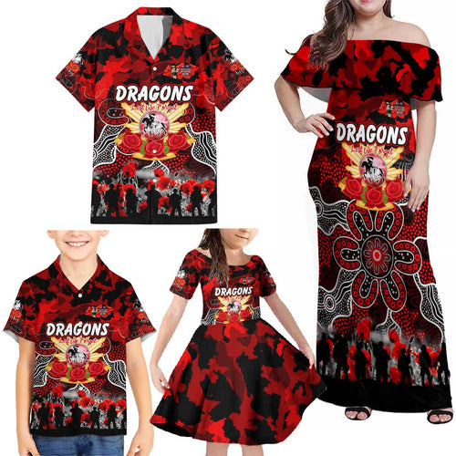 Personalized Dragons ANZAC Day Family Matching Off Shoulder Maxi Dress and Hawaiian Shirt Australian Army - Lest We Forget