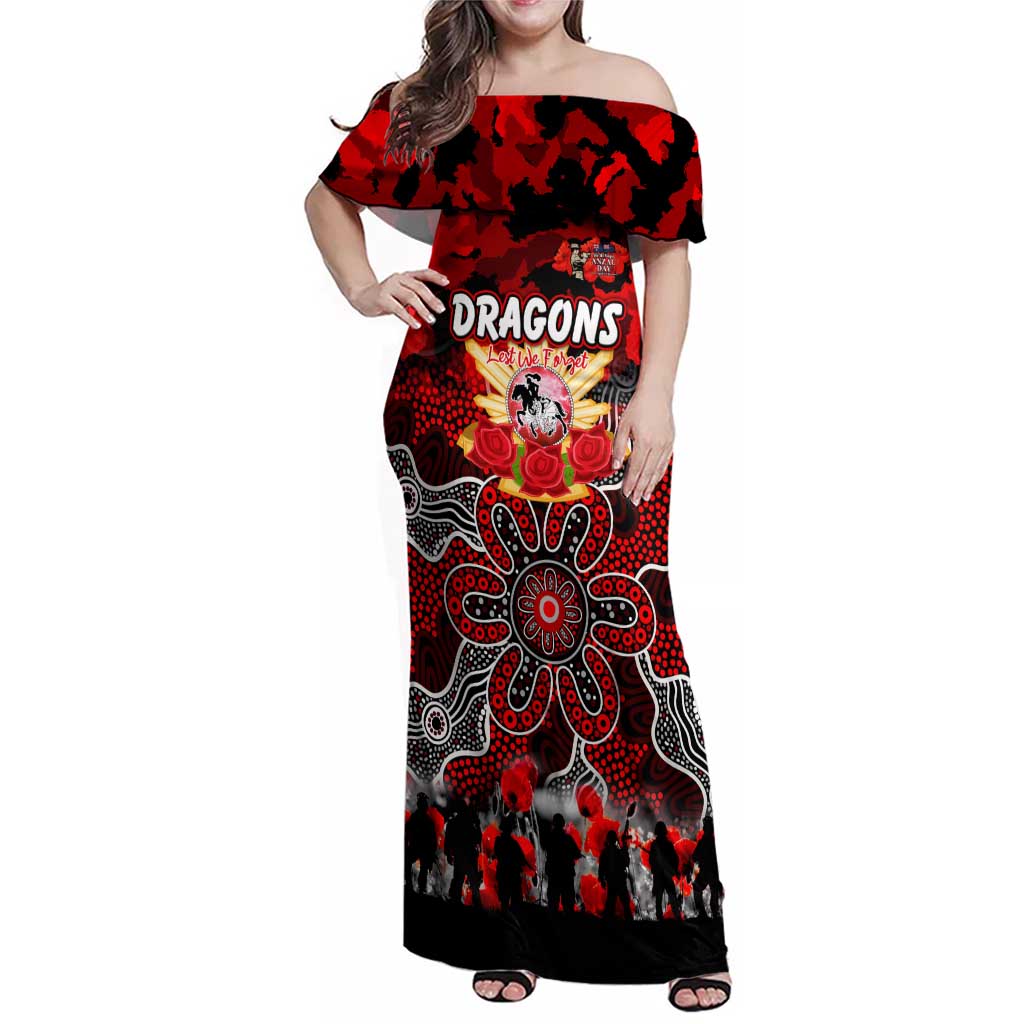 Personalized Dragons ANZAC Day Family Matching Off Shoulder Maxi Dress and Hawaiian Shirt Australian Army - Lest We Forget