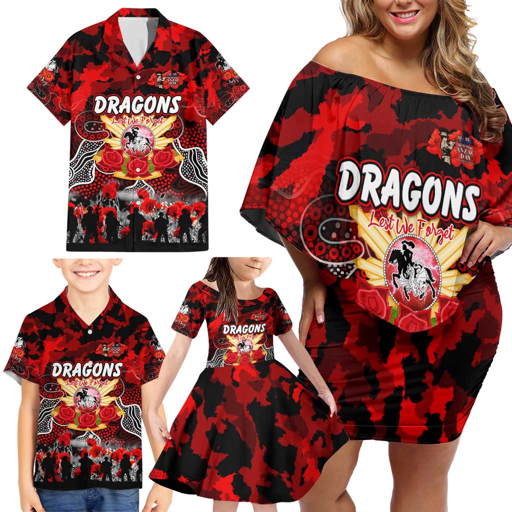 Personalized Dragons ANZAC Day Family Matching Off Shoulder Short Dress and Hawaiian Shirt Australian Army - Lest We Forget