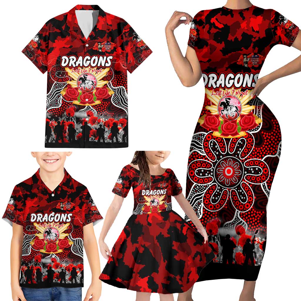 Personalized Dragons ANZAC Day Family Matching Short Sleeve Bodycon Dress and Hawaiian Shirt Australian Army - Lest We Forget