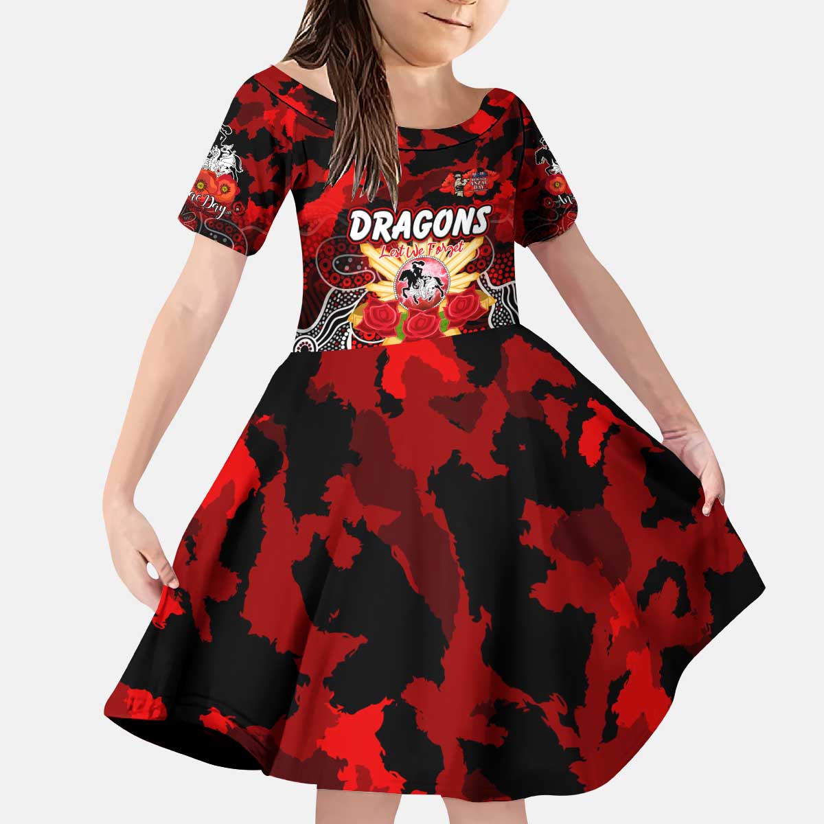 Personalized Dragons ANZAC Day Kid Short Sleeve Dress Australian Army - Lest We Forget