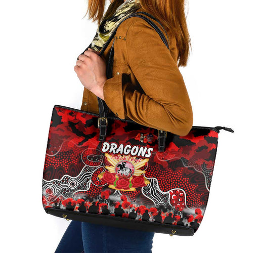 Dragons ANZAC Day Leather Tote Bag Australian Army - Lest We Forget