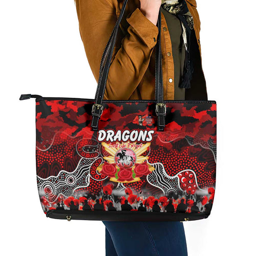 Dragons ANZAC Day Leather Tote Bag Australian Army - Lest We Forget