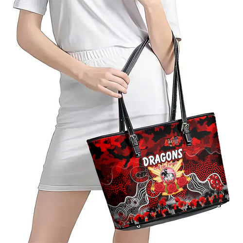 Dragons ANZAC Day Leather Tote Bag Australian Army - Lest We Forget