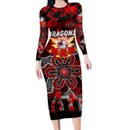 Personalized Dragons ANZAC Day Long Sleeve Bodycon Dress Australian Army - Lest We Forget