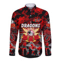 Personalized Dragons ANZAC Day Long Sleeve Button Shirt Australian Army - Lest We Forget