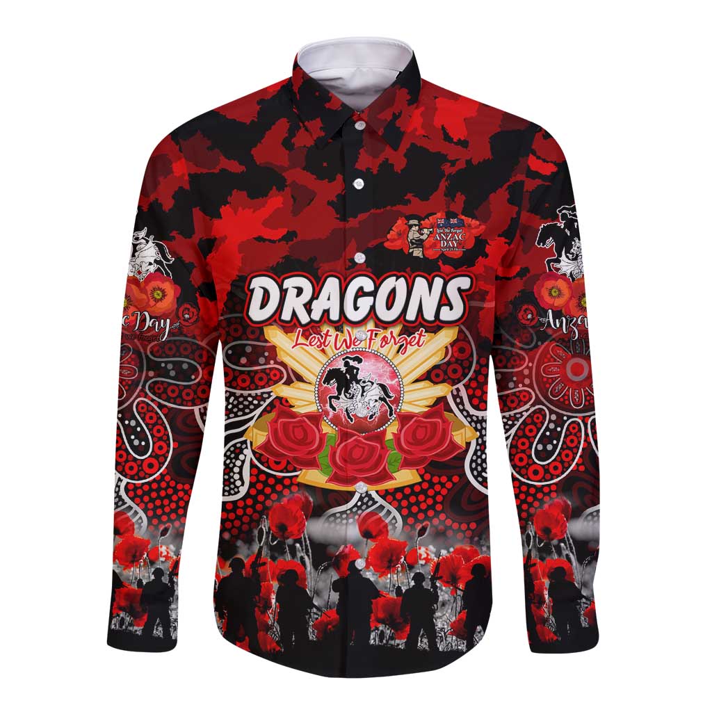 Personalized Dragons ANZAC Day Long Sleeve Button Shirt Australian Army - Lest We Forget