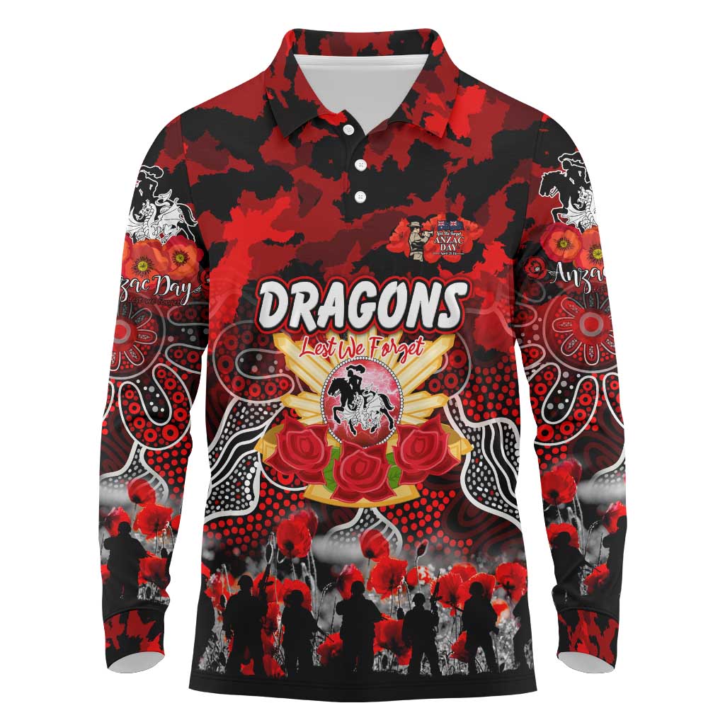 Personalized Dragons ANZAC Day Long Sleeve Polo Shirt Australian Army - Lest We Forget