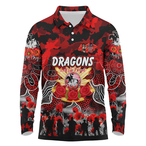 Personalized Dragons ANZAC Day Long Sleeve Polo Shirt Australian Army - Lest We Forget