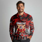 Personalized Dragons ANZAC Day Long Sleeve Polo Shirt Australian Army - Lest We Forget