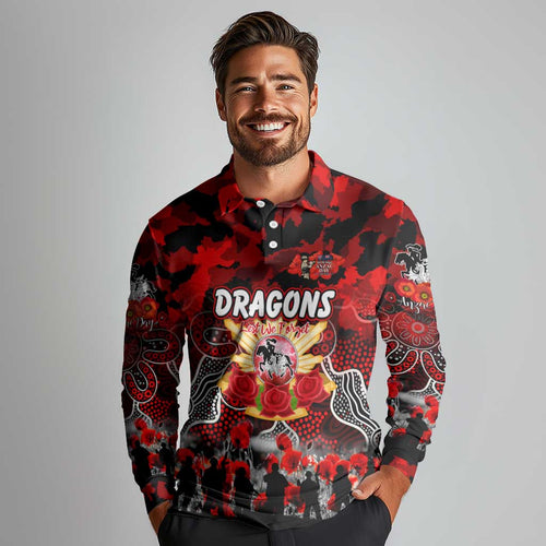 Personalized Dragons ANZAC Day Long Sleeve Polo Shirt Australian Army - Lest We Forget