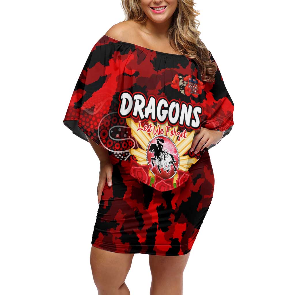 Personalized Dragons ANZAC Day Off Shoulder Short Dress Australian Army - Lest We Forget