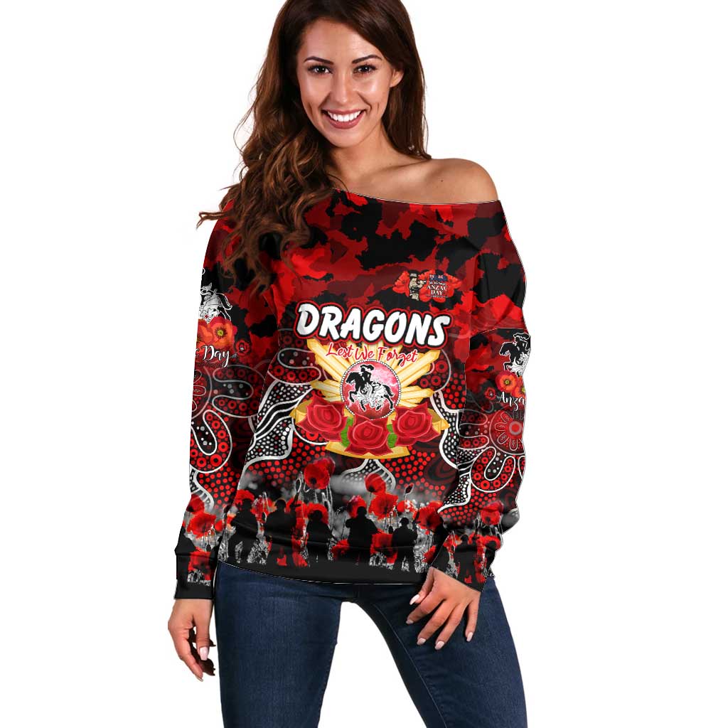 Personalized Dragons ANZAC Day Off Shoulder Sweater Australian Army - Lest We Forget