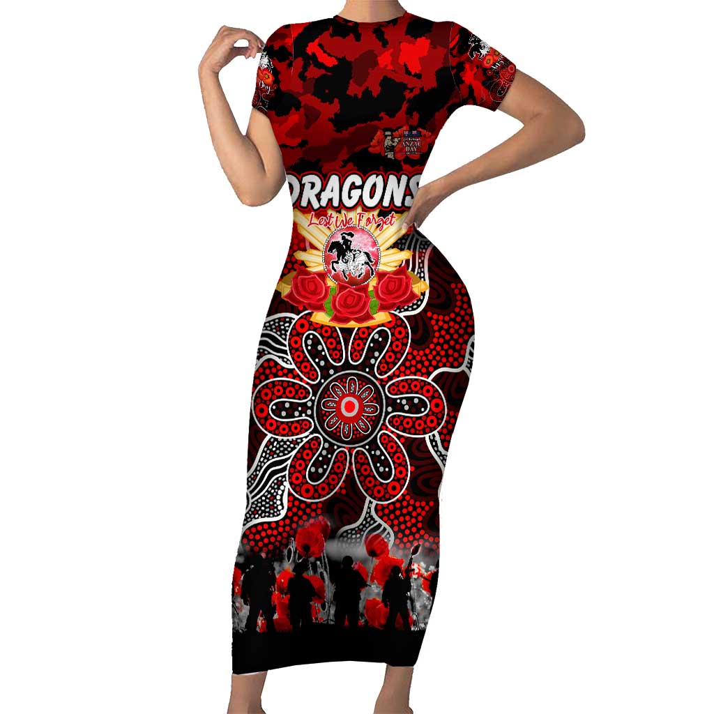 Personalized Dragons ANZAC Day Short Sleeve Bodycon Dress Australian Army - Lest We Forget