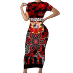 Personalized Dragons ANZAC Day Short Sleeve Bodycon Dress Australian Army - Lest We Forget