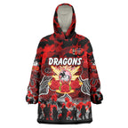 Personalized Dragons ANZAC Day Wearable Blanket Hoodie Australian Army - Lest We Forget