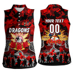 Personalized Dragons ANZAC Day Women Sleeveless Polo Shirt Australian Army - Lest We Forget