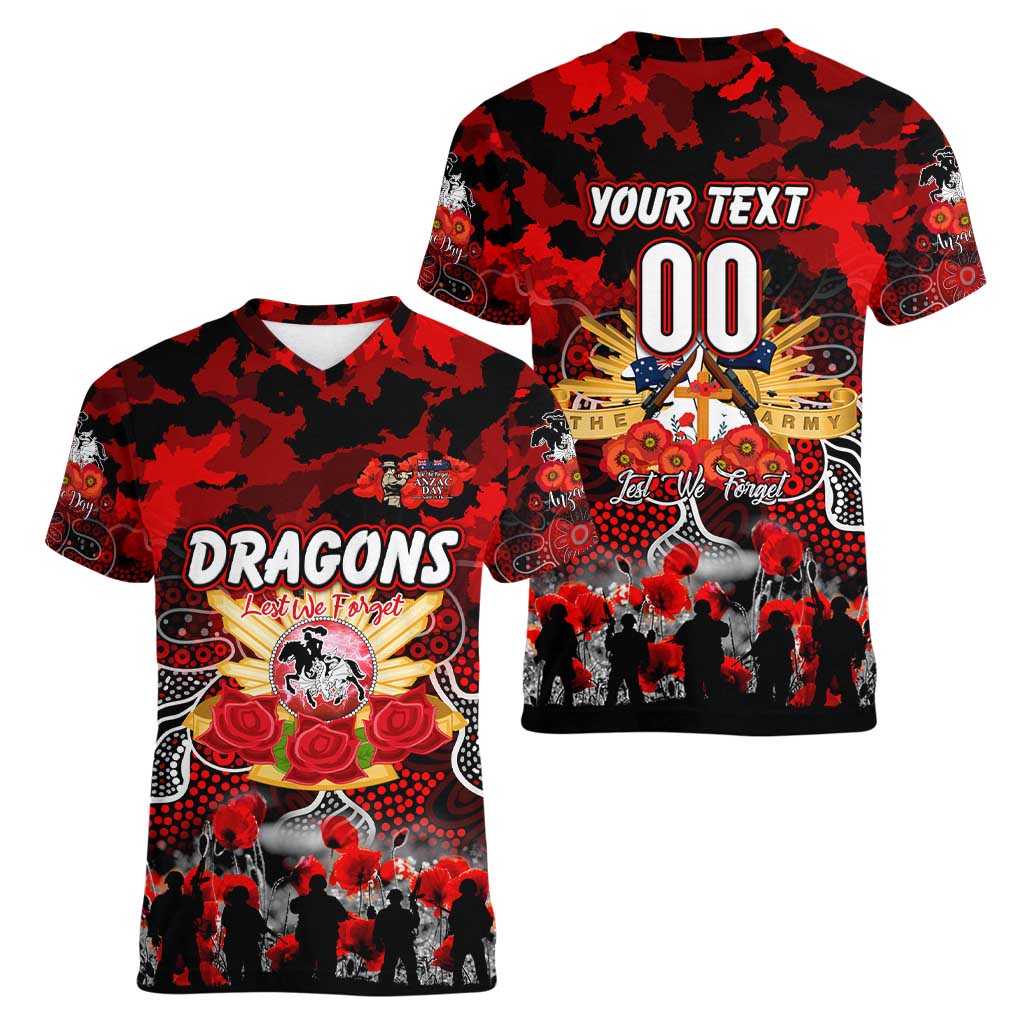Personalized Dragons ANZAC Day Women V-Neck T-Shirt Australian Army - Lest We Forget