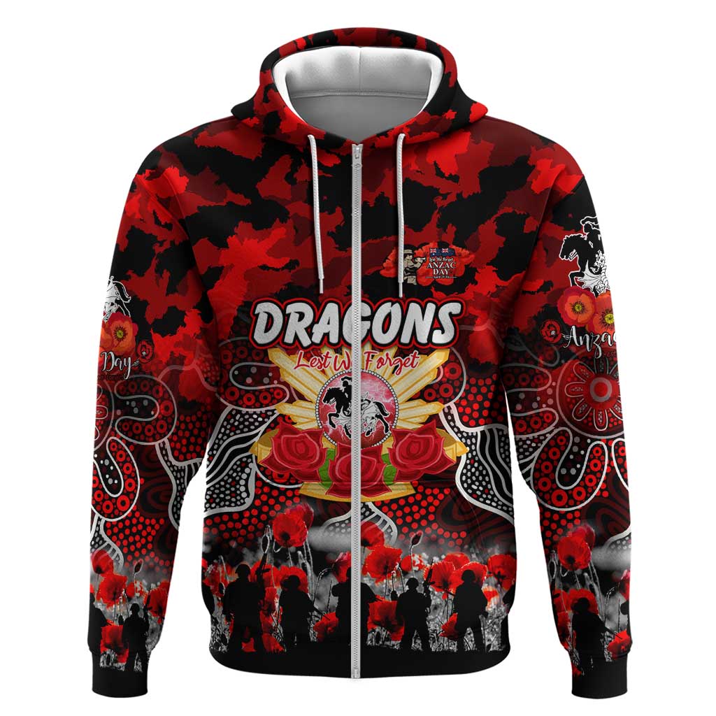 Personalized Dragons ANZAC Day Zip Hoodie Australian Army - Lest We Forget