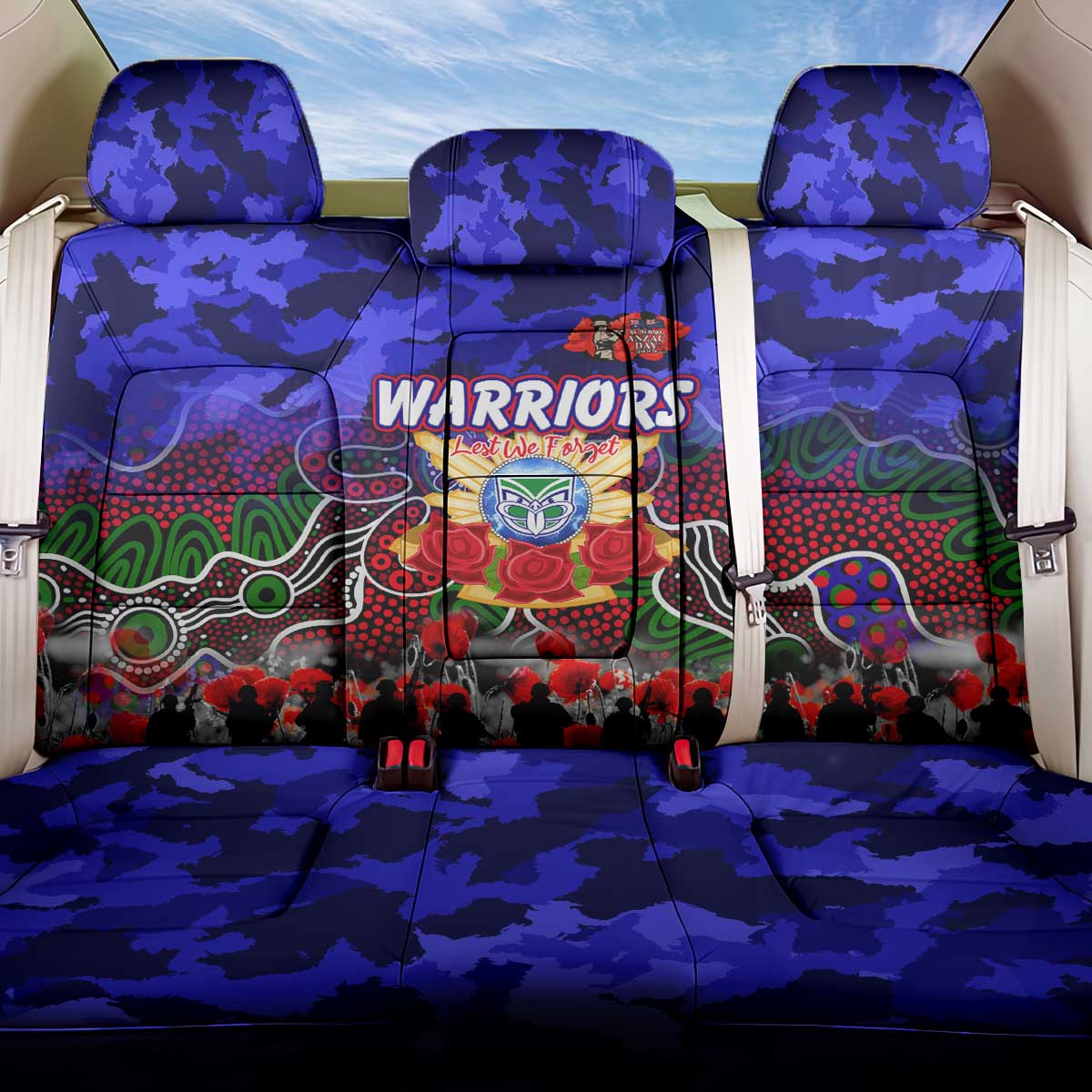 Warriors ANZAC Day Back Car Seat Cover Australian Army - Lest We Forget