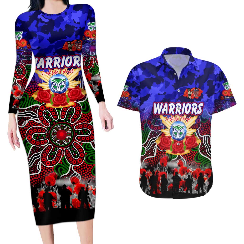 Personalized Warriors ANZAC Day Couples Matching Long Sleeve Bodycon Dress and Hawaiian Shirt Australian Army - Lest We Forget