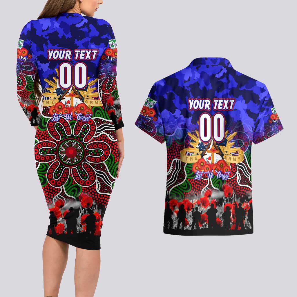 Personalized Warriors ANZAC Day Couples Matching Long Sleeve Bodycon Dress and Hawaiian Shirt Australian Army - Lest We Forget