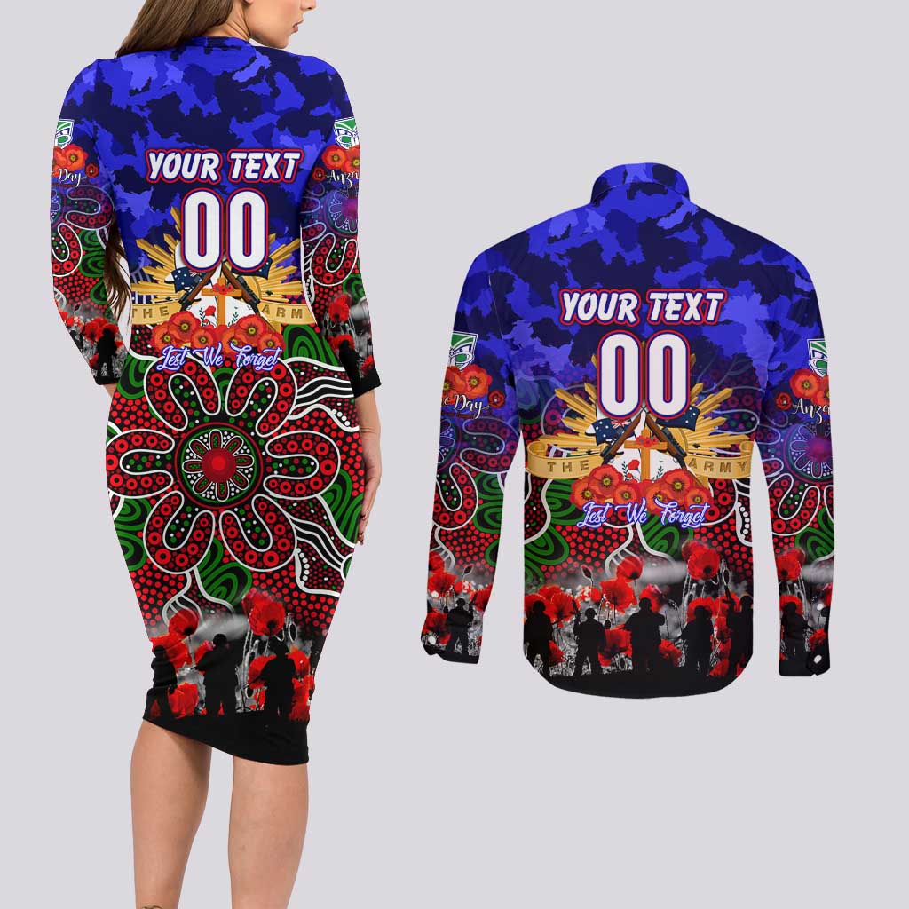 Personalized Warriors ANZAC Day Couples Matching Long Sleeve Bodycon Dress and Long Sleeve Button Shirt Australian Army - Lest We Forget