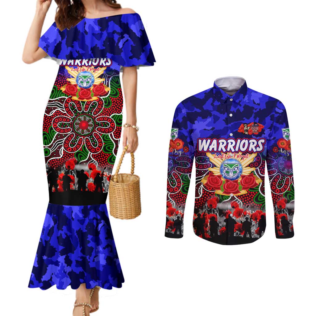 Personalized Warriors ANZAC Day Couples Matching Mermaid Dress and Long Sleeve Button Shirt Australian Army - Lest We Forget