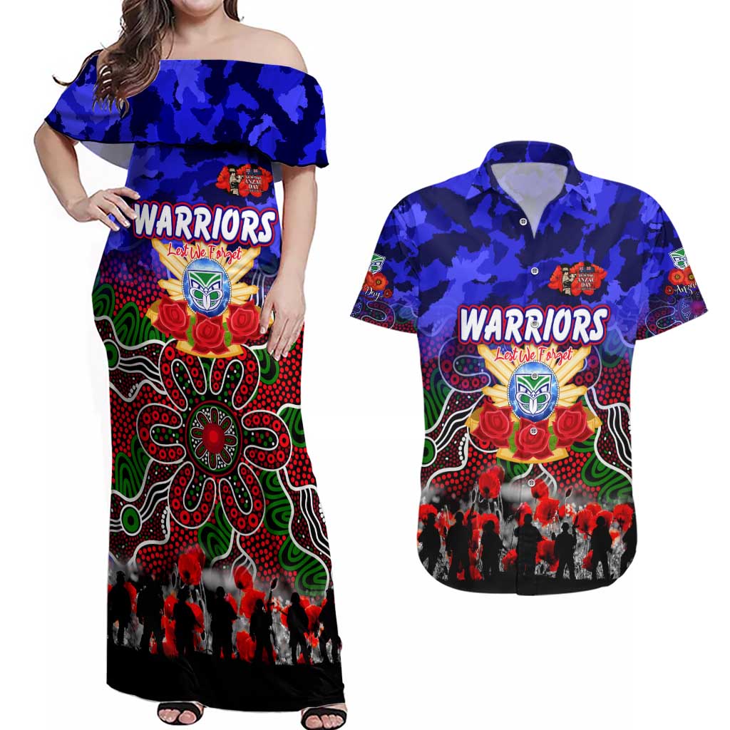 Personalized Warriors ANZAC Day Couples Matching Off Shoulder Maxi Dress and Hawaiian Shirt Australian Army - Lest We Forget