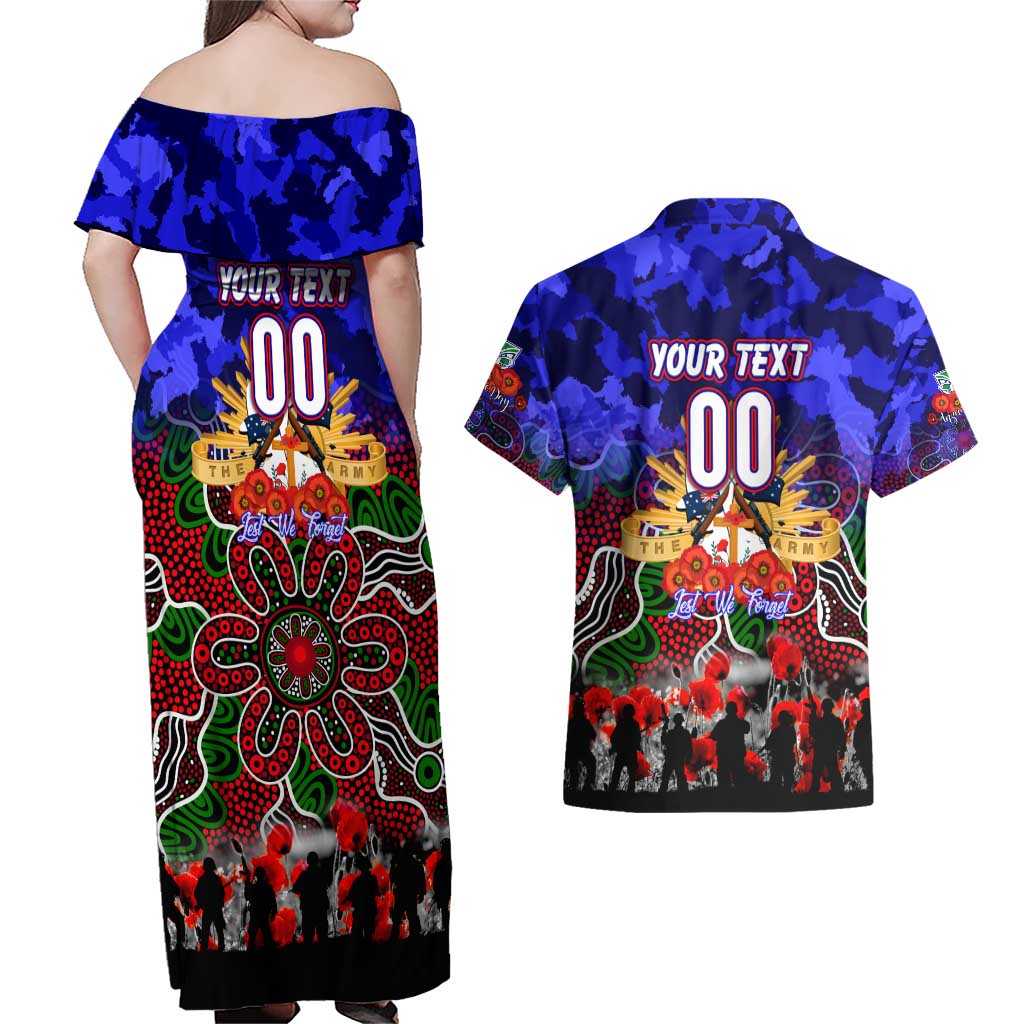 Personalized Warriors ANZAC Day Couples Matching Off Shoulder Maxi Dress and Hawaiian Shirt Australian Army - Lest We Forget