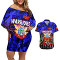 Personalized Warriors ANZAC Day Couples Matching Off Shoulder Short Dress and Hawaiian Shirt Australian Army - Lest We Forget
