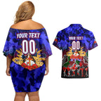 Personalized Warriors ANZAC Day Couples Matching Off Shoulder Short Dress and Hawaiian Shirt Australian Army - Lest We Forget