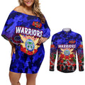 Personalized Warriors ANZAC Day Couples Matching Off Shoulder Short Dress and Long Sleeve Button Shirt Australian Army - Lest We Forget