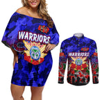 Personalized Warriors ANZAC Day Couples Matching Off Shoulder Short Dress and Long Sleeve Button Shirt Australian Army - Lest We Forget