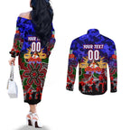Personalized Warriors ANZAC Day Couples Matching Off The Shoulder Long Sleeve Dress and Long Sleeve Button Shirt Australian Army - Lest We Forget