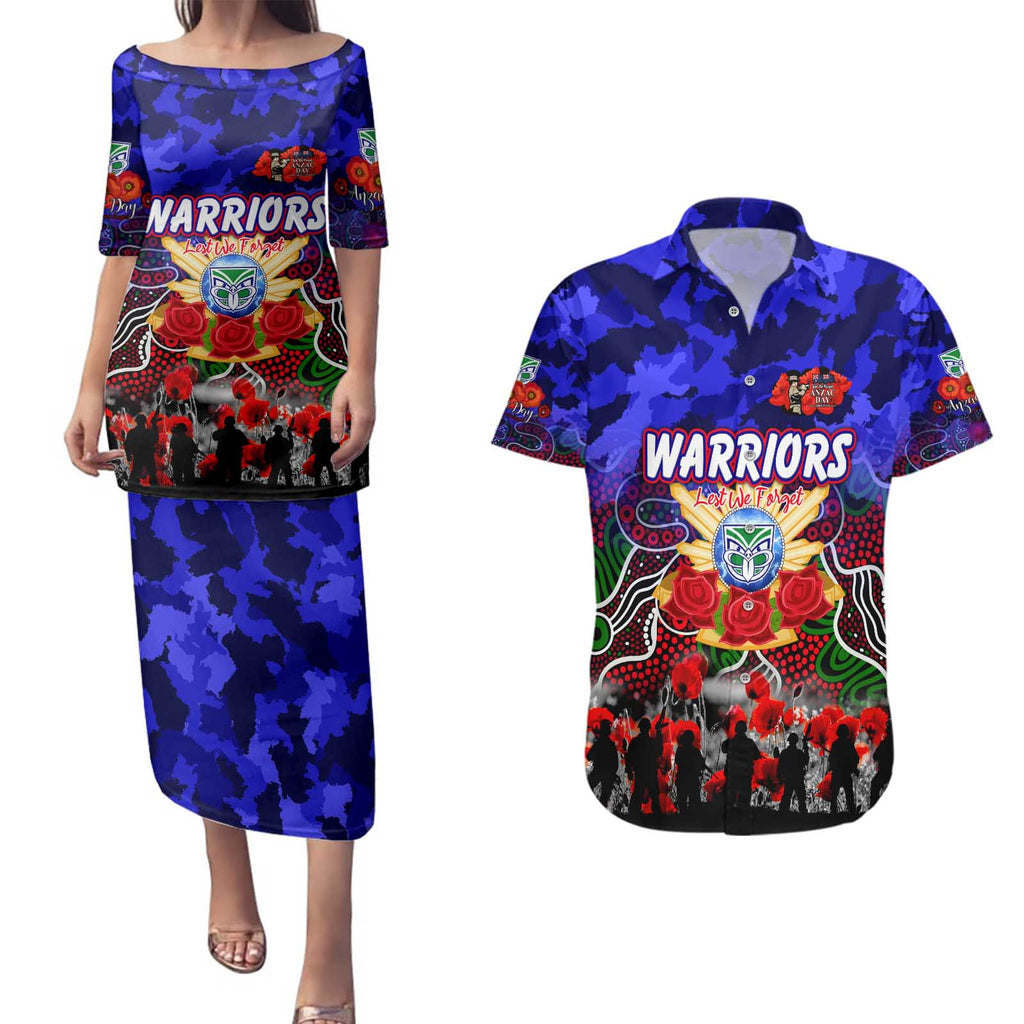 Personalized Warriors ANZAC Day Couples Matching Puletasi and Hawaiian Shirt Australian Army - Lest We Forget