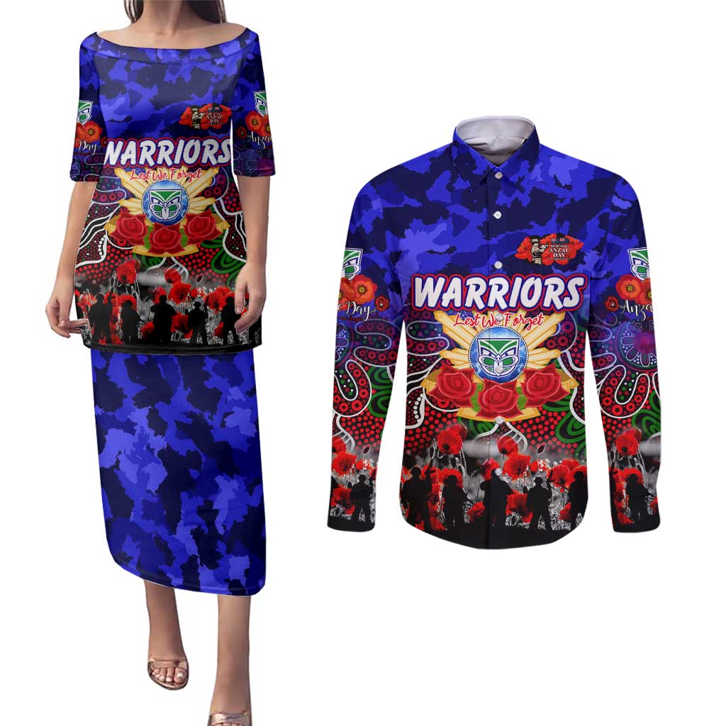 Personalized Warriors ANZAC Day Couples Matching Puletasi and Long Sleeve Button Shirt Australian Army - Lest We Forget