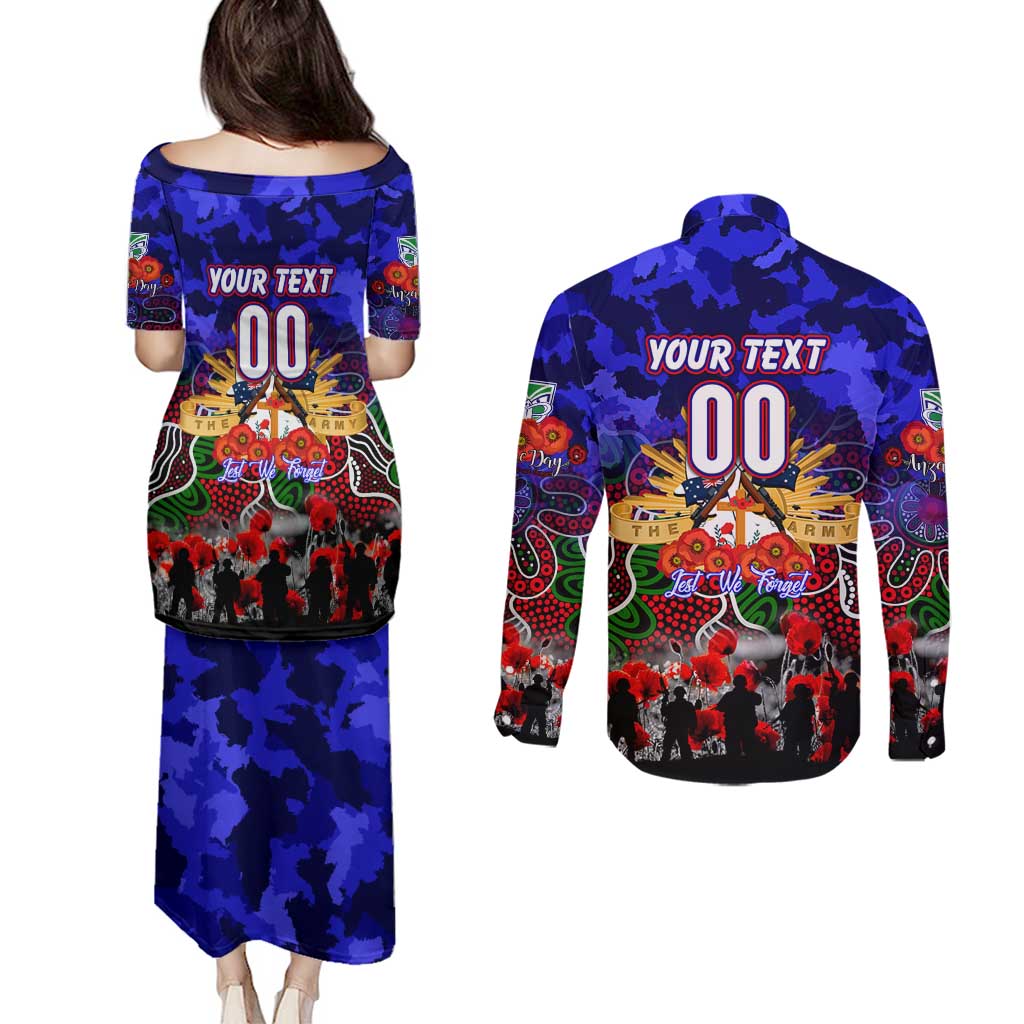 Personalized Warriors ANZAC Day Couples Matching Puletasi and Long Sleeve Button Shirt Australian Army - Lest We Forget