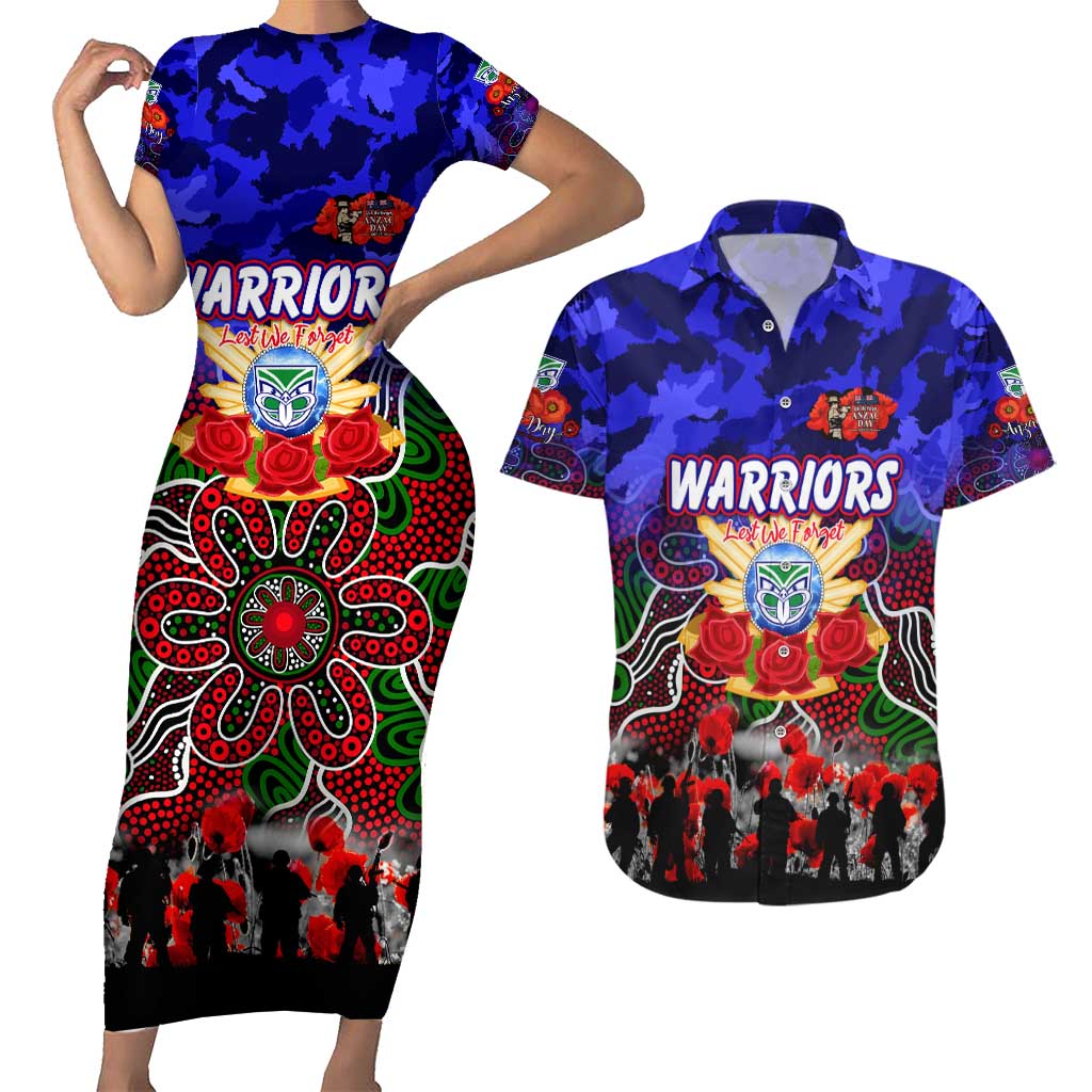 Personalized Warriors ANZAC Day Couples Matching Short Sleeve Bodycon Dress and Hawaiian Shirt Australian Army - Lest We Forget