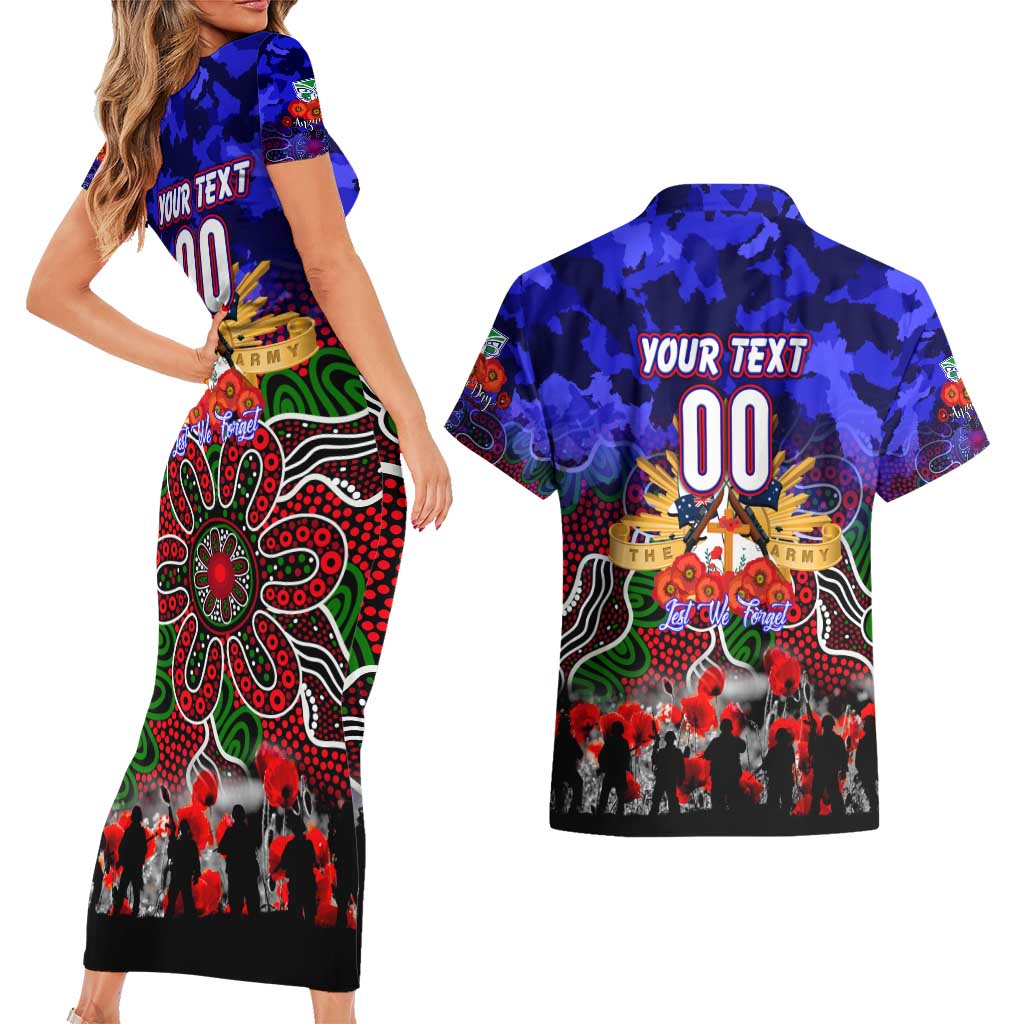 Personalized Warriors ANZAC Day Couples Matching Short Sleeve Bodycon Dress and Hawaiian Shirt Australian Army - Lest We Forget
