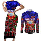 Personalized Warriors ANZAC Day Couples Matching Short Sleeve Bodycon Dress and Long Sleeve Button Shirt Australian Army - Lest We Forget