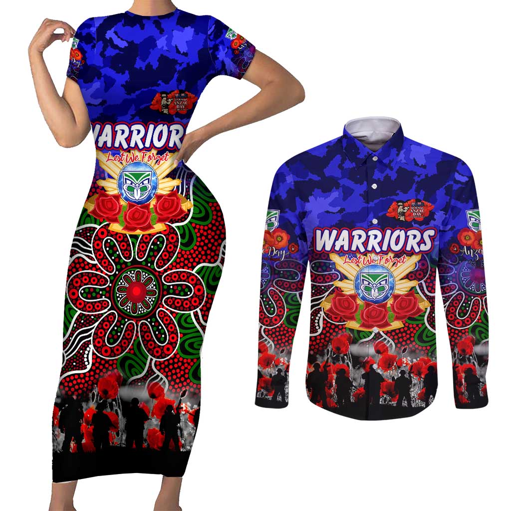 Personalized Warriors ANZAC Day Couples Matching Short Sleeve Bodycon Dress and Long Sleeve Button Shirt Australian Army - Lest We Forget