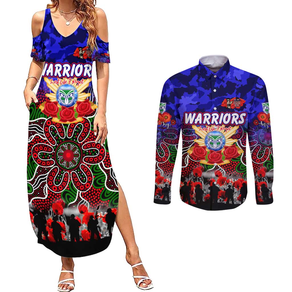 Personalized Warriors ANZAC Day Couples Matching Summer Maxi Dress and Long Sleeve Button Shirt Australian Army - Lest We Forget
