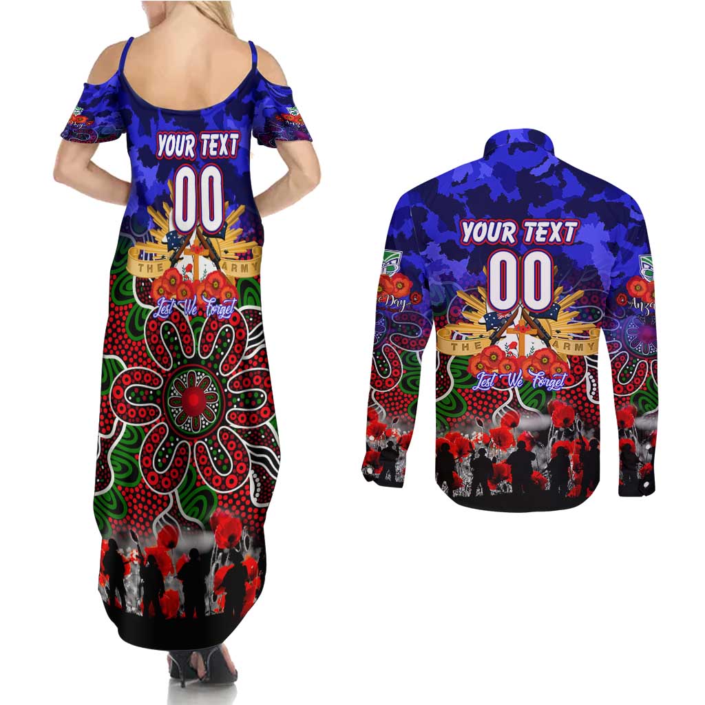 Personalized Warriors ANZAC Day Couples Matching Summer Maxi Dress and Long Sleeve Button Shirt Australian Army - Lest We Forget