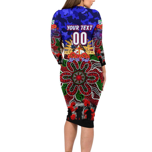 Personalized Warriors ANZAC Day Family Matching Long Sleeve Bodycon Dress and Hawaiian Shirt Australian Army - Lest We Forget