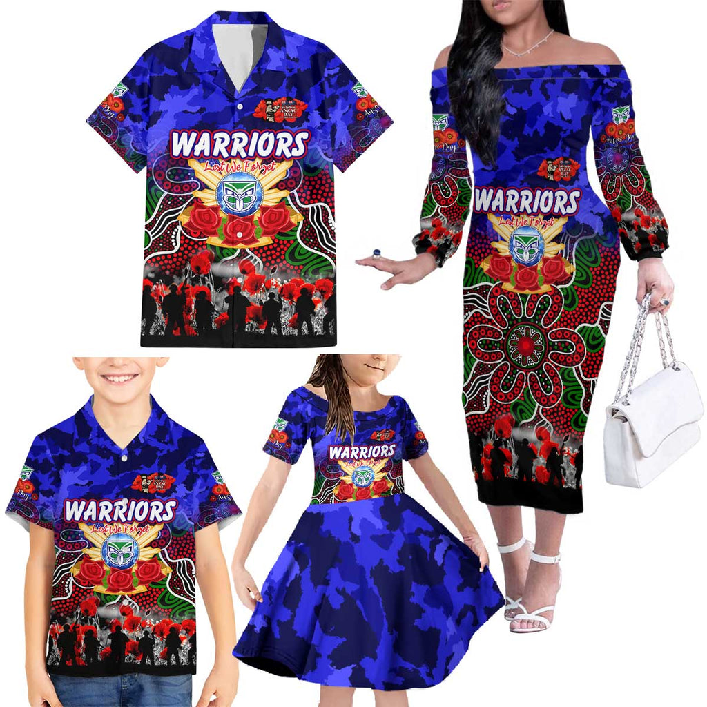 Personalized Warriors ANZAC Day Family Matching Off The Shoulder Long Sleeve Dress and Hawaiian Shirt Australian Army - Lest We Forget