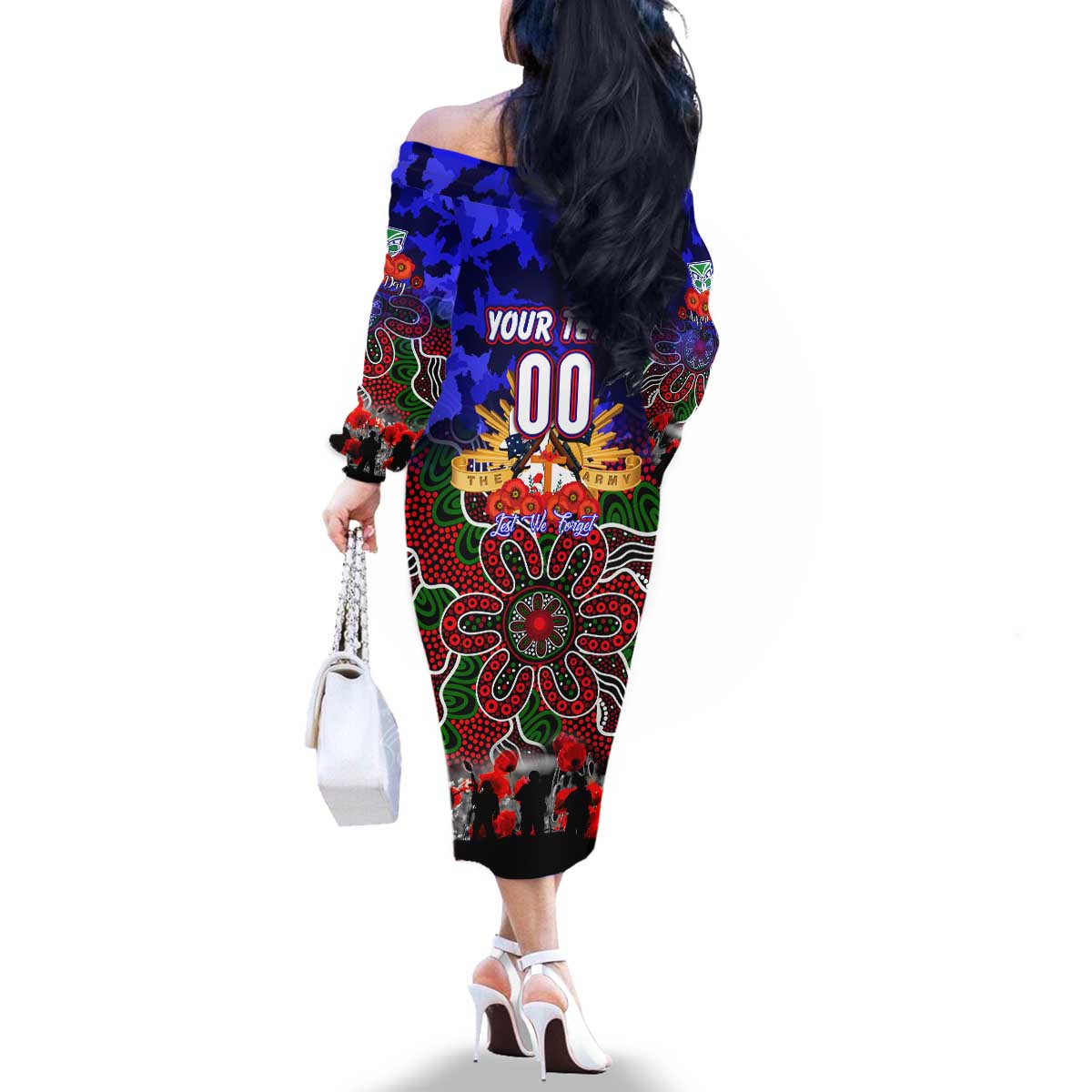 Personalized Warriors ANZAC Day Family Matching Off The Shoulder Long Sleeve Dress and Hawaiian Shirt Australian Army - Lest We Forget
